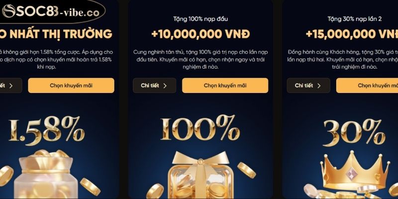 Khuyến Mãi SOC88 Giúp Bạn Tận Hưởng Ưu Đãi Hấp Dẫn 2025 2 Khuyến mãi SOC88 tặng 100% nạp đầu tiên lên đến 10 triệu