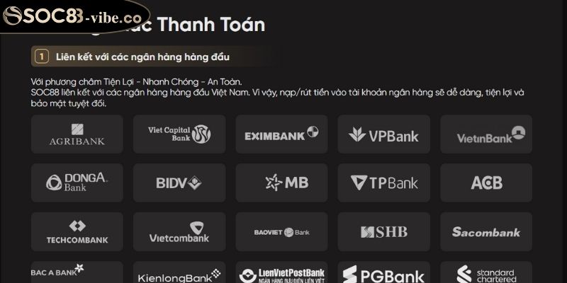 Nạp Và Rút Tiền SOC88 Chi Tiết Theo Điều Kiện Và Hướng Dẫn 1 Liên kết tài khoản thanh toán